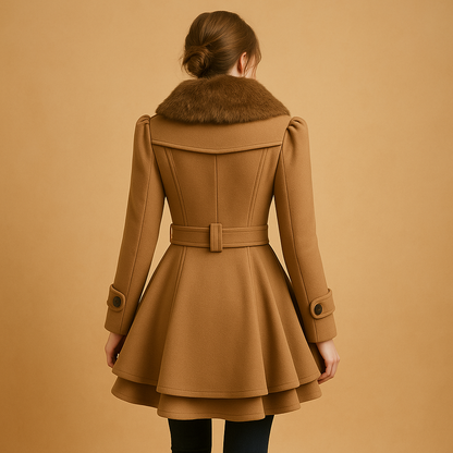 Nocturne Belted A-Line Coat | Faux Fur Collar