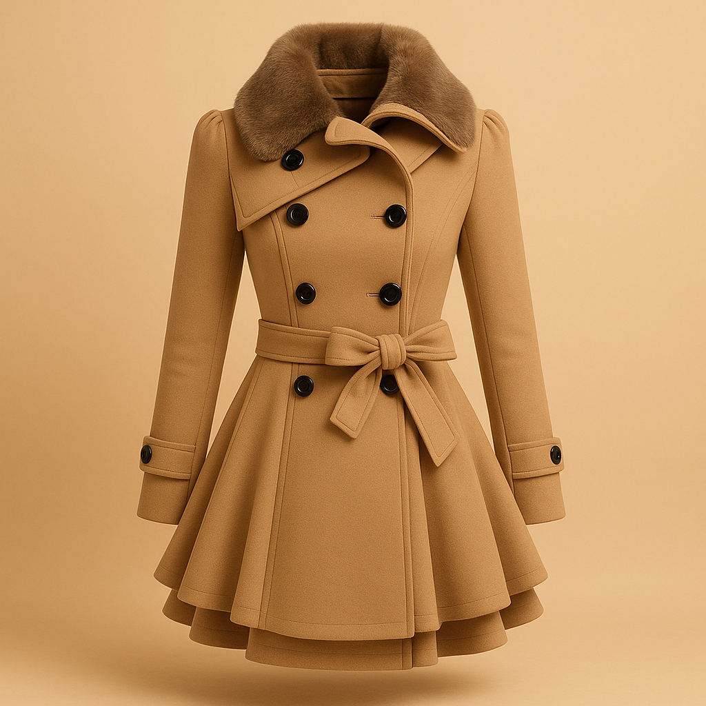 Nocturne Belted A-Line Coat | Faux Fur Collar