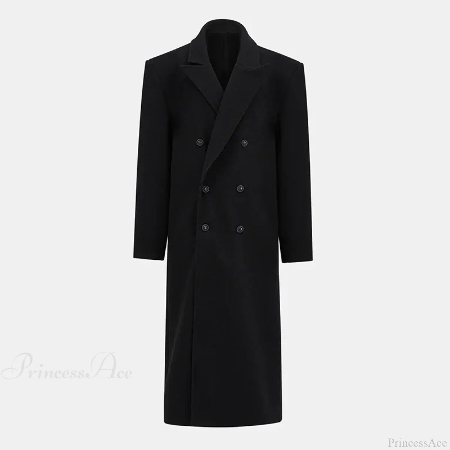 Lapel Woolen Double-Breasted Shoulder Pad Overcoat