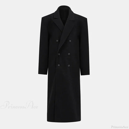 Lapel Woolen Double-Breasted Shoulder Pad Overcoat