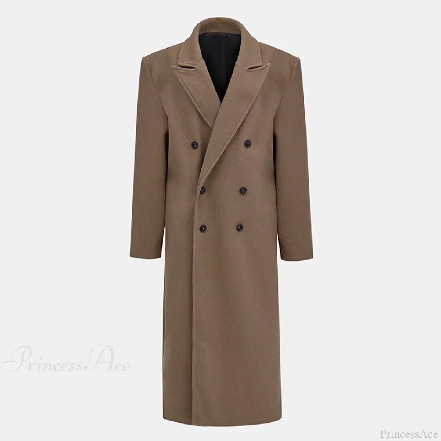 Lapel Woolen Double-Breasted Shoulder Pad Overcoat