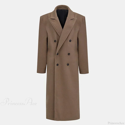 Lapel Woolen Double-Breasted Shoulder Pad Overcoat