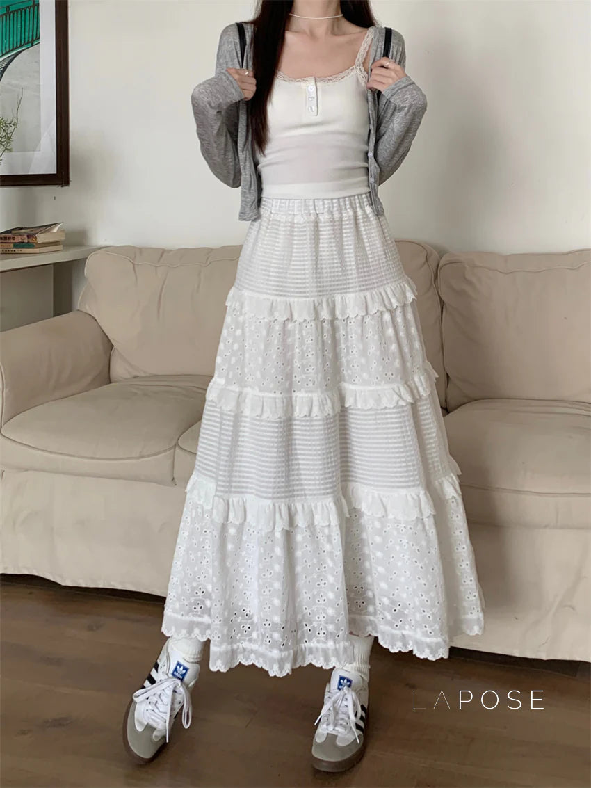Aaralyn Tiered Lace Midi Skirt