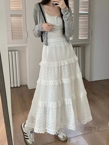 Aaralyn Tiered Lace Midi Skirt