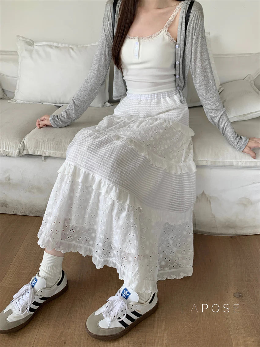 Aaralyn Tiered Lace Midi Skirt