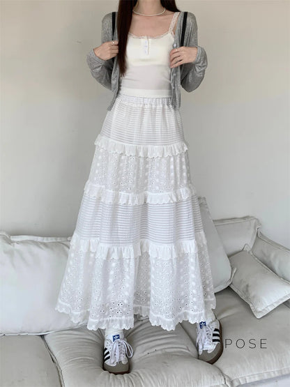 Aaralyn Tiered Lace Midi Skirt