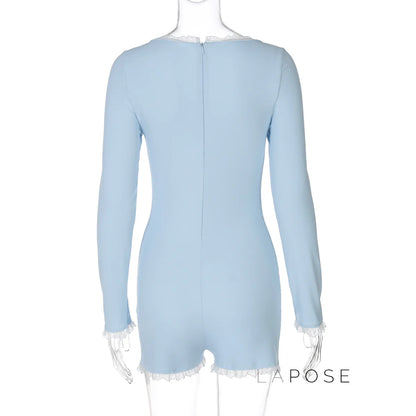 Adalida Sky Blue Lace Romper