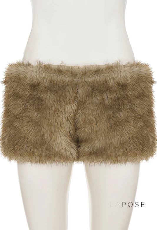 Adeline Khaki Faux Fur Shorts