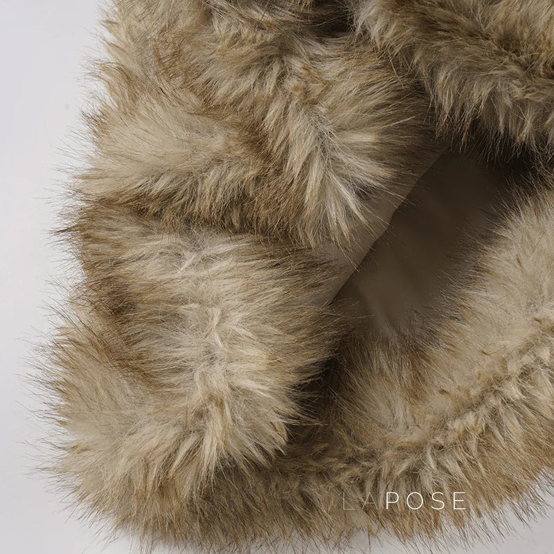 Adeline Khaki Faux Fur Shorts