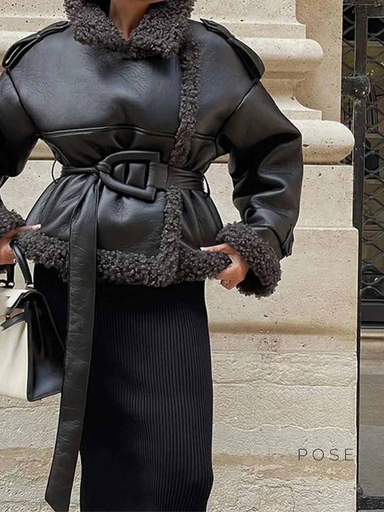 Aditri Faux Leather Tie Jacket
