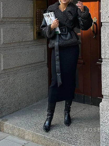 Aditri Faux Leather Tie Jacket