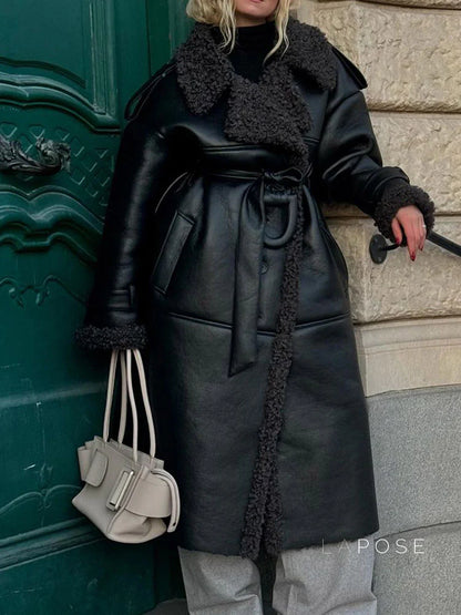 Aditri Faux Leather Long Coat