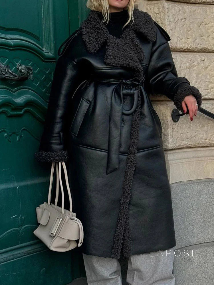 Aditri Faux Leather Tie Jacket