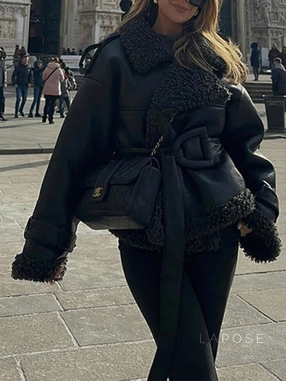 Aditri Faux Leather Long Coat