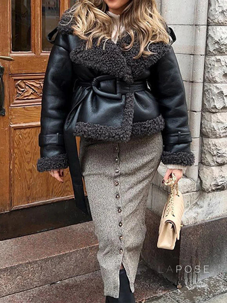 Aditri Faux Leather Long Coat