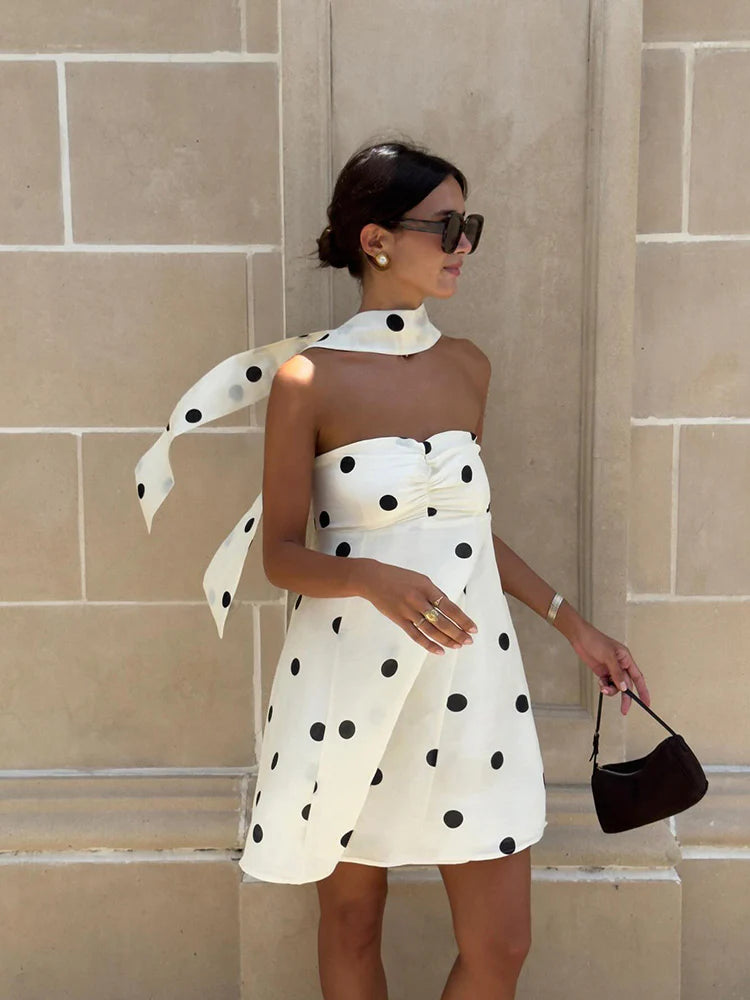 Ailen One Shoulder Polka Dot Dress