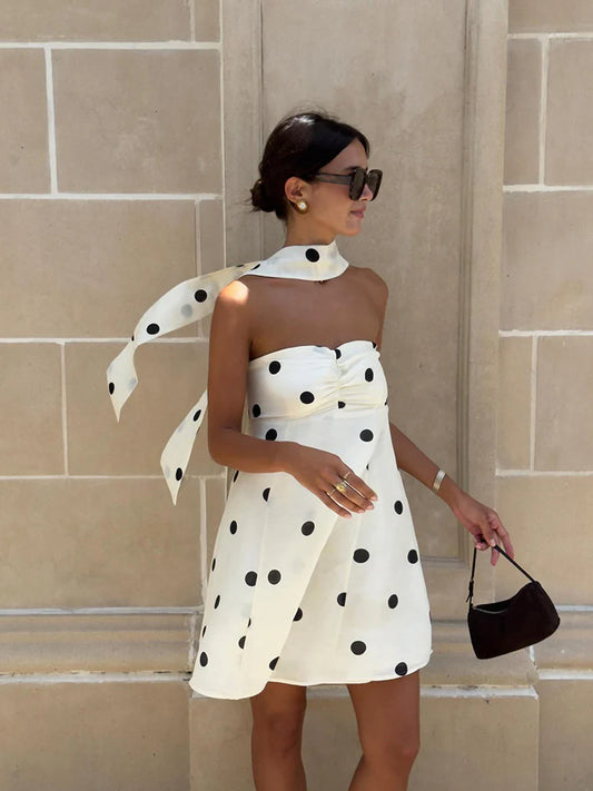Ailen One Shoulder Polka Dot Dress