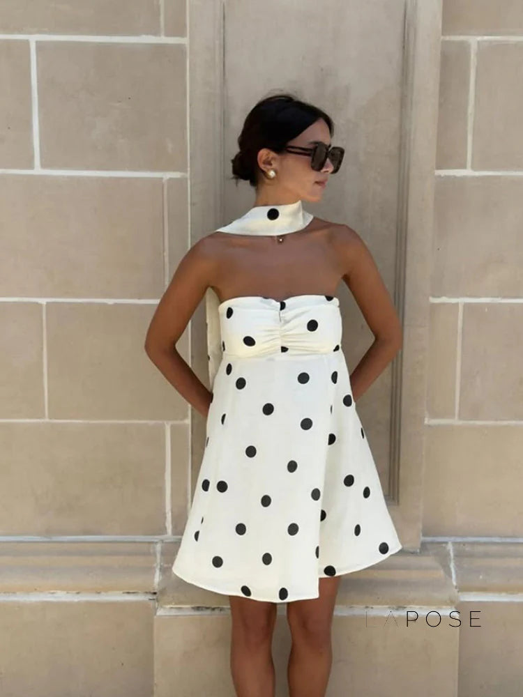 Ailen One Shoulder Polka Dot Dress