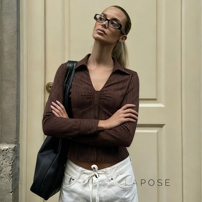 Ailen Striped V-Neck Shirt