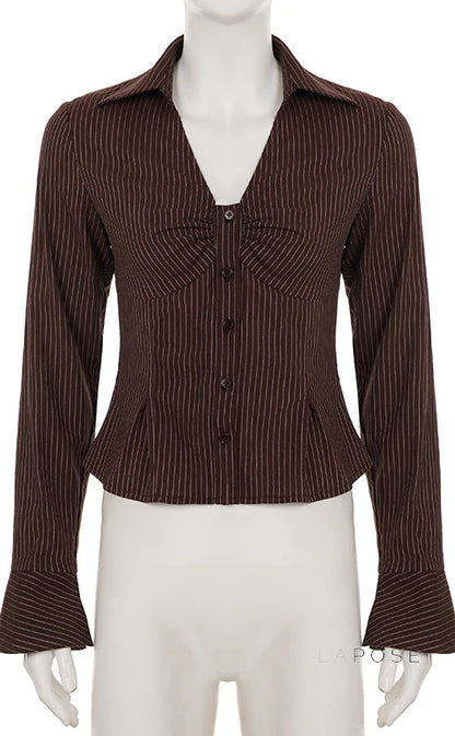 Ailen Striped V-Neck Shirt