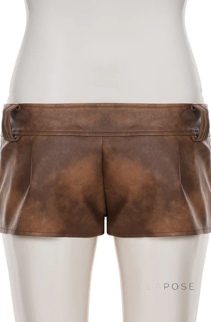 Ainslie Brown Faux Leather Biker Shorts