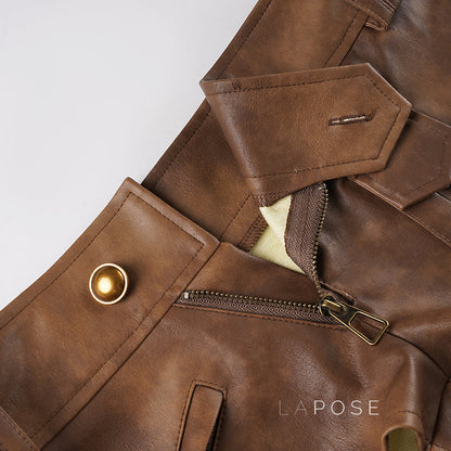 Ainslie Brown Faux Leather Biker Shorts