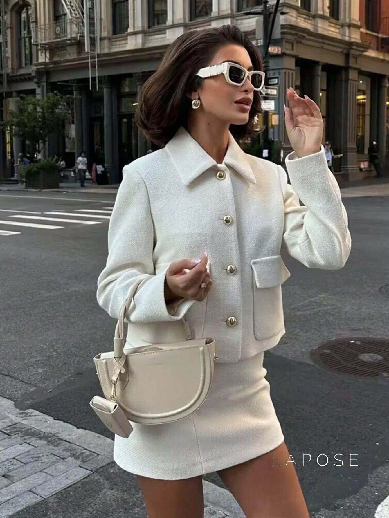 Alicia Textured Buttoned White Jacket