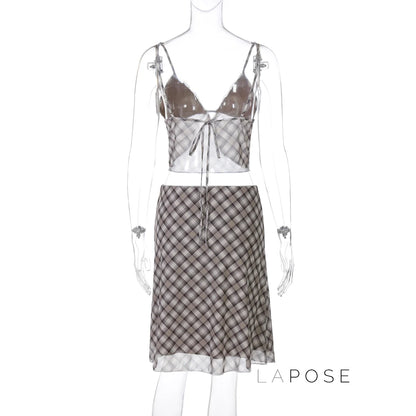 Alize Lace Trim Plaid Skirt Set