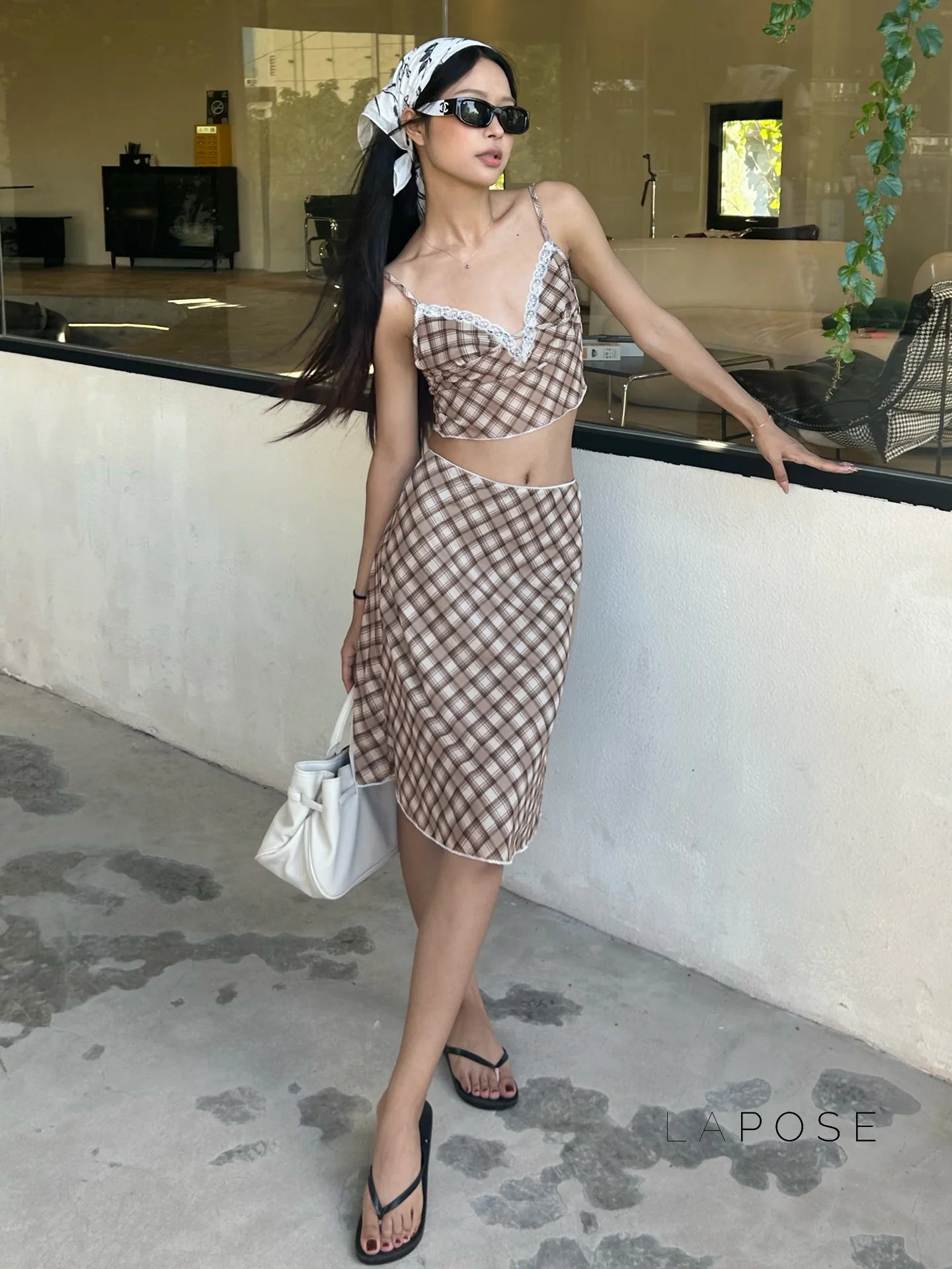 Alize Lace Trim Plaid Skirt Set