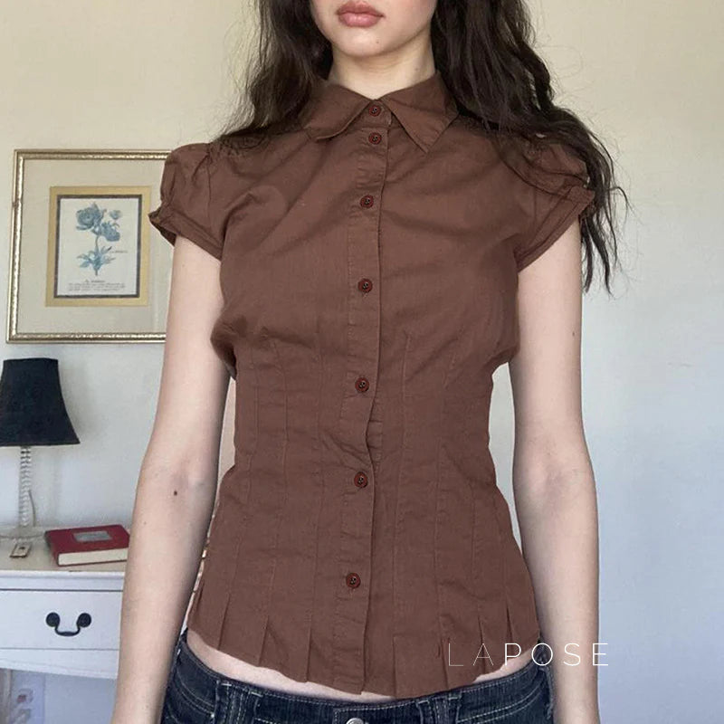 Amaria Brown Puff Sleeve Top