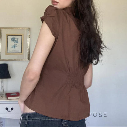 Amaria Brown Puff Sleeve Top