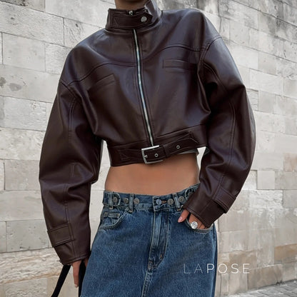 Aminata Cropped Faux Leather Jacket