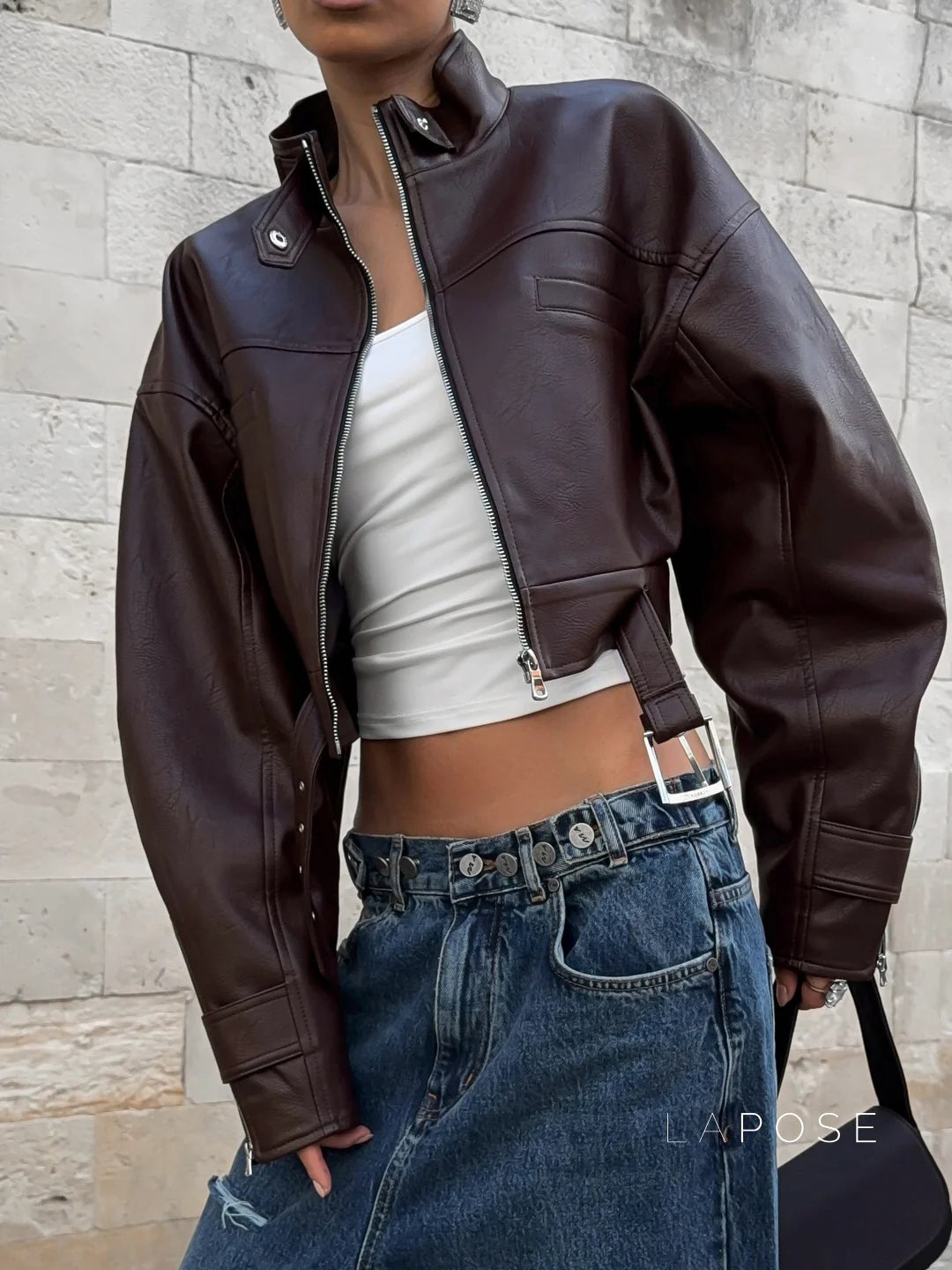 Aminata Cropped Faux Leather Jacket