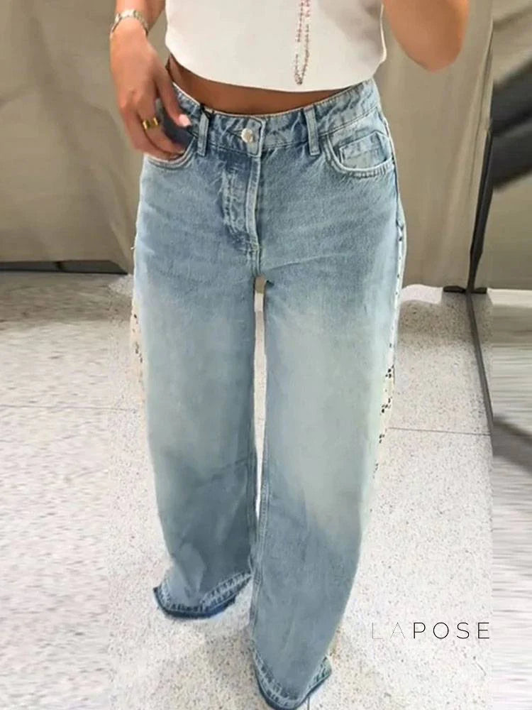 Anaisha Crochet Patch Wide-Leg Jeans