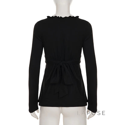 Analy Ruched V-Neck Long Sleeve Top