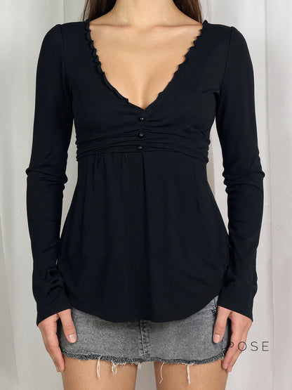 Analy Ruched V-Neck Long Sleeve Top
