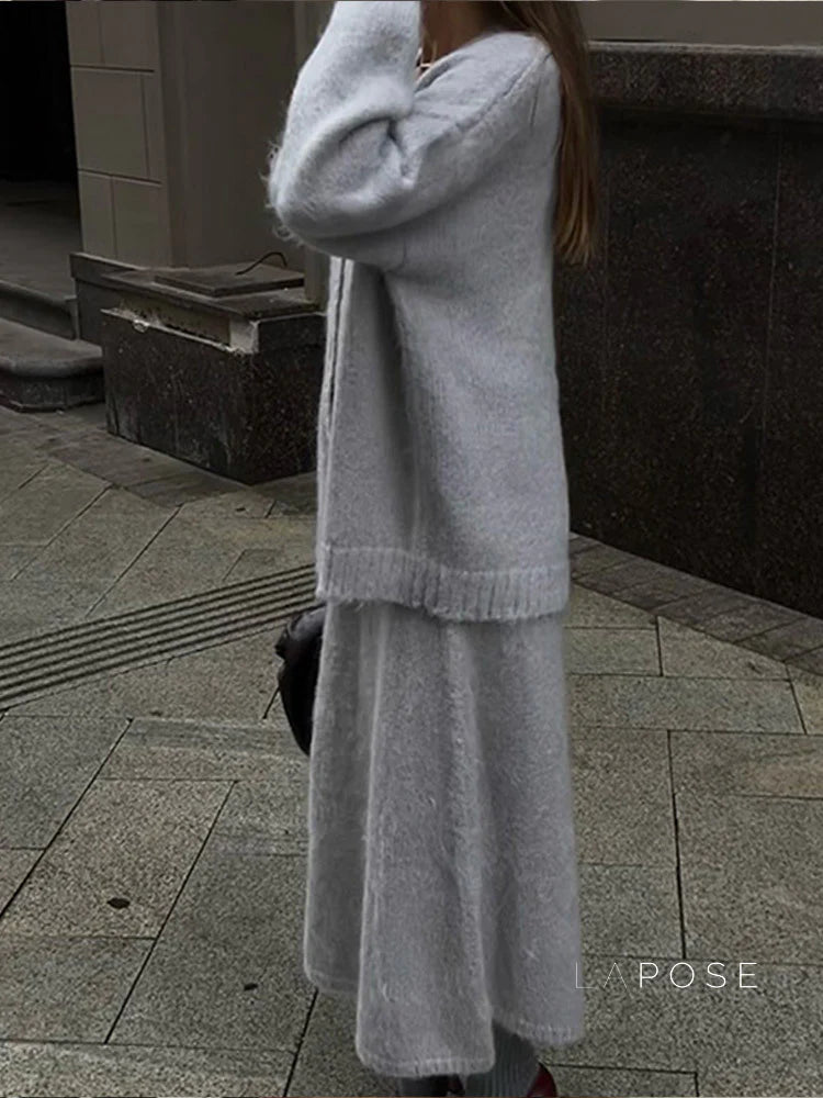 Annalyn V-Neck Knit Skirt Set