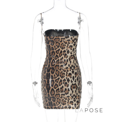 Arleen Strapless Sequin Leopard Mini Dress