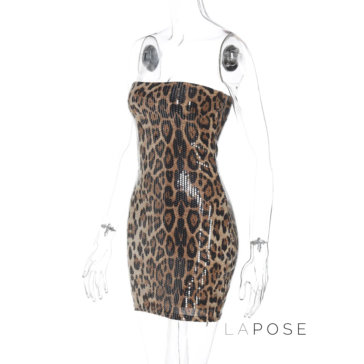Arleen Strapless Sequin Leopard Mini Dress
