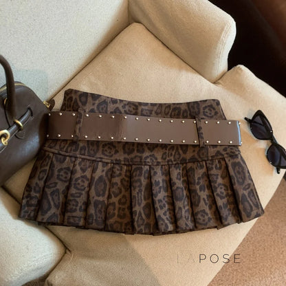 Avery Leopard Pleated Mini Skirt