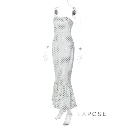 Azaria Polka Dot Strapless Midi Dress