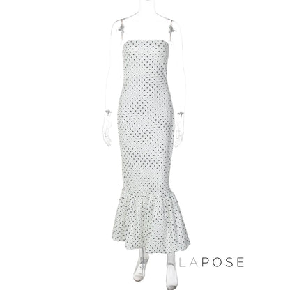 Azaria Polka Dot Strapless Midi Dress