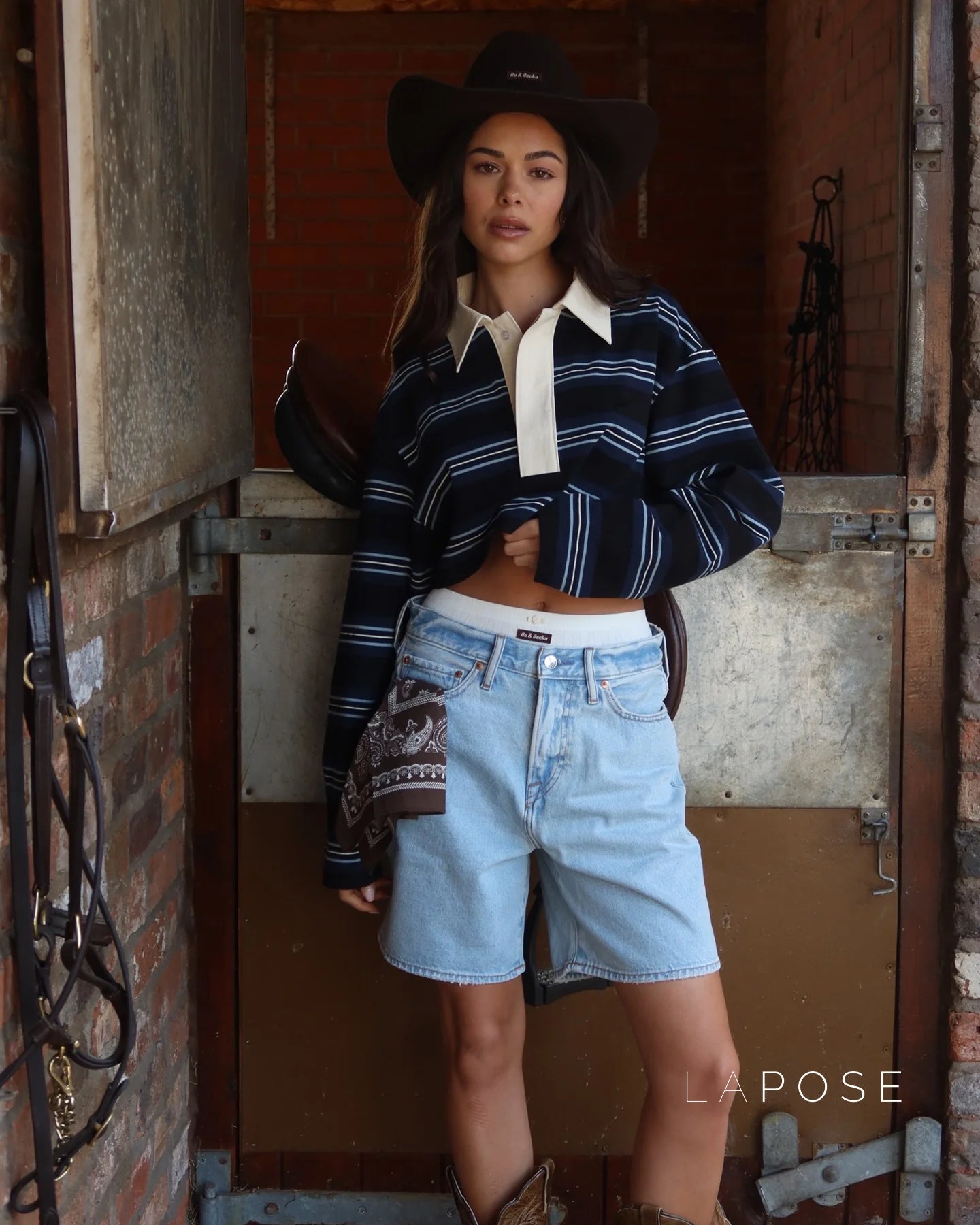 Bella Striped Polo Long-Sleeve Top