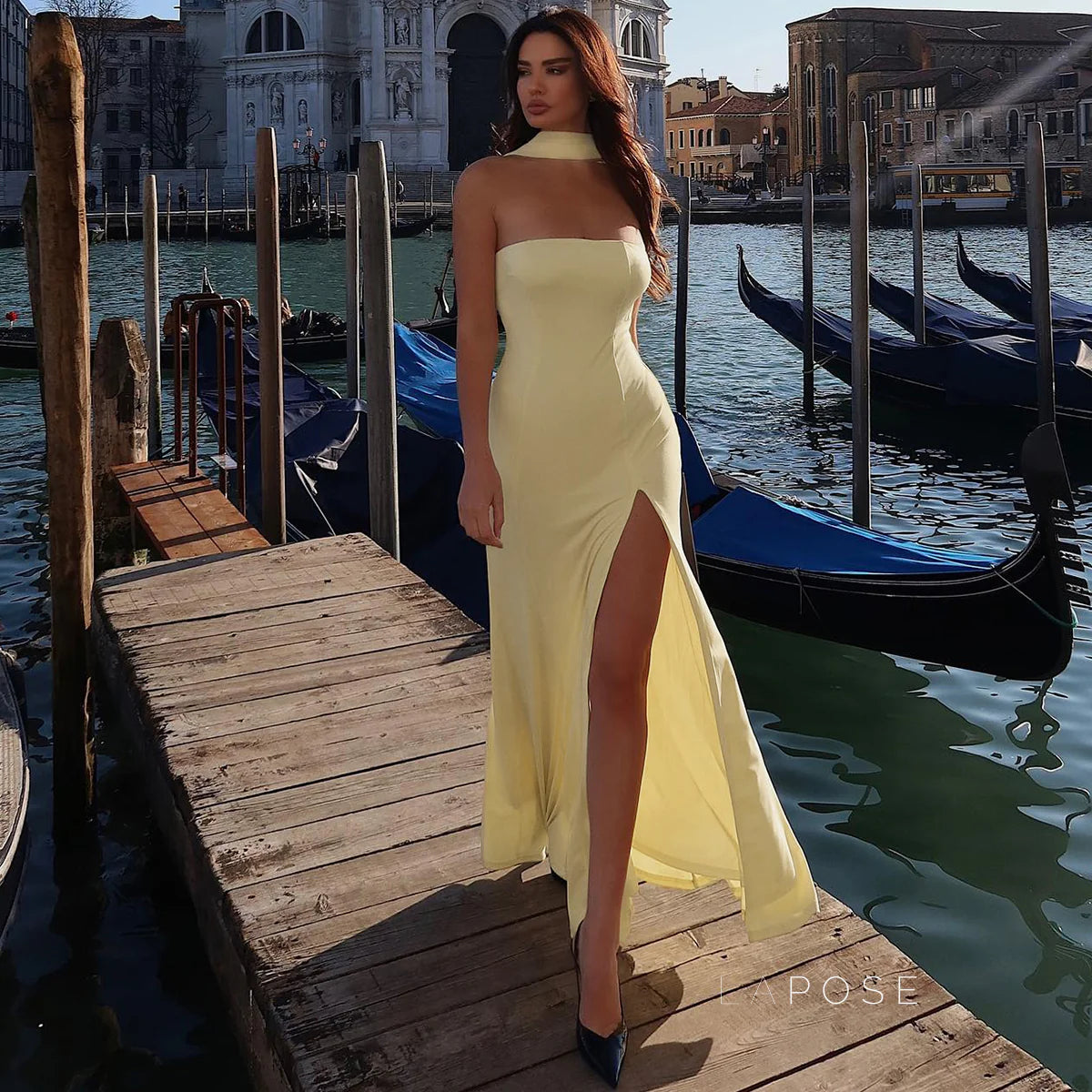 Bostyn Strapless Slit Maxi Dress