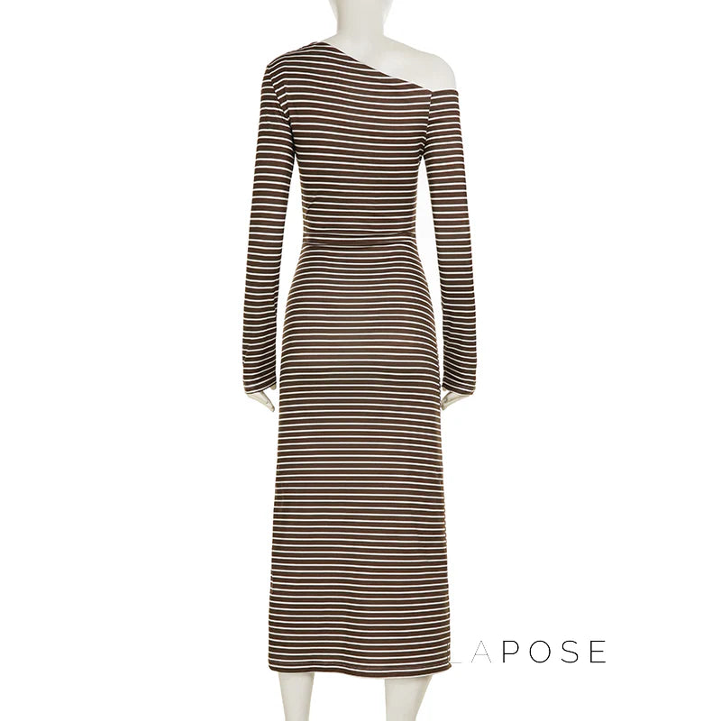 Bracha Striped Ruched One-Shoulder Dress