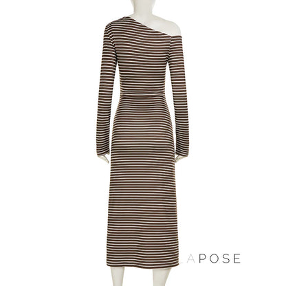 Bracha Striped Ruched One-Shoulder Dress