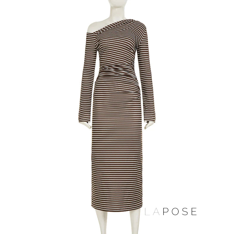 Bracha Striped Ruched One-Shoulder Dress