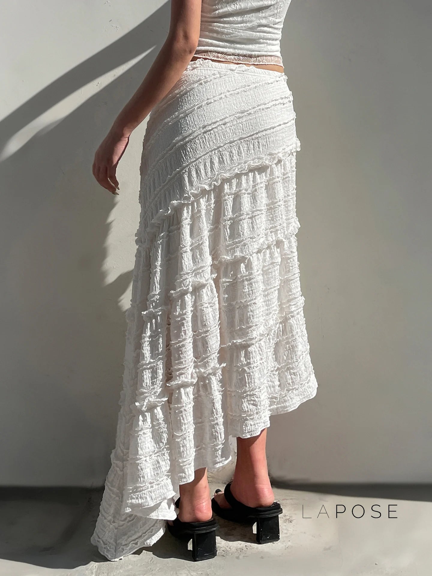 Bryn Ruffle Asymmetric Maxi Skirt