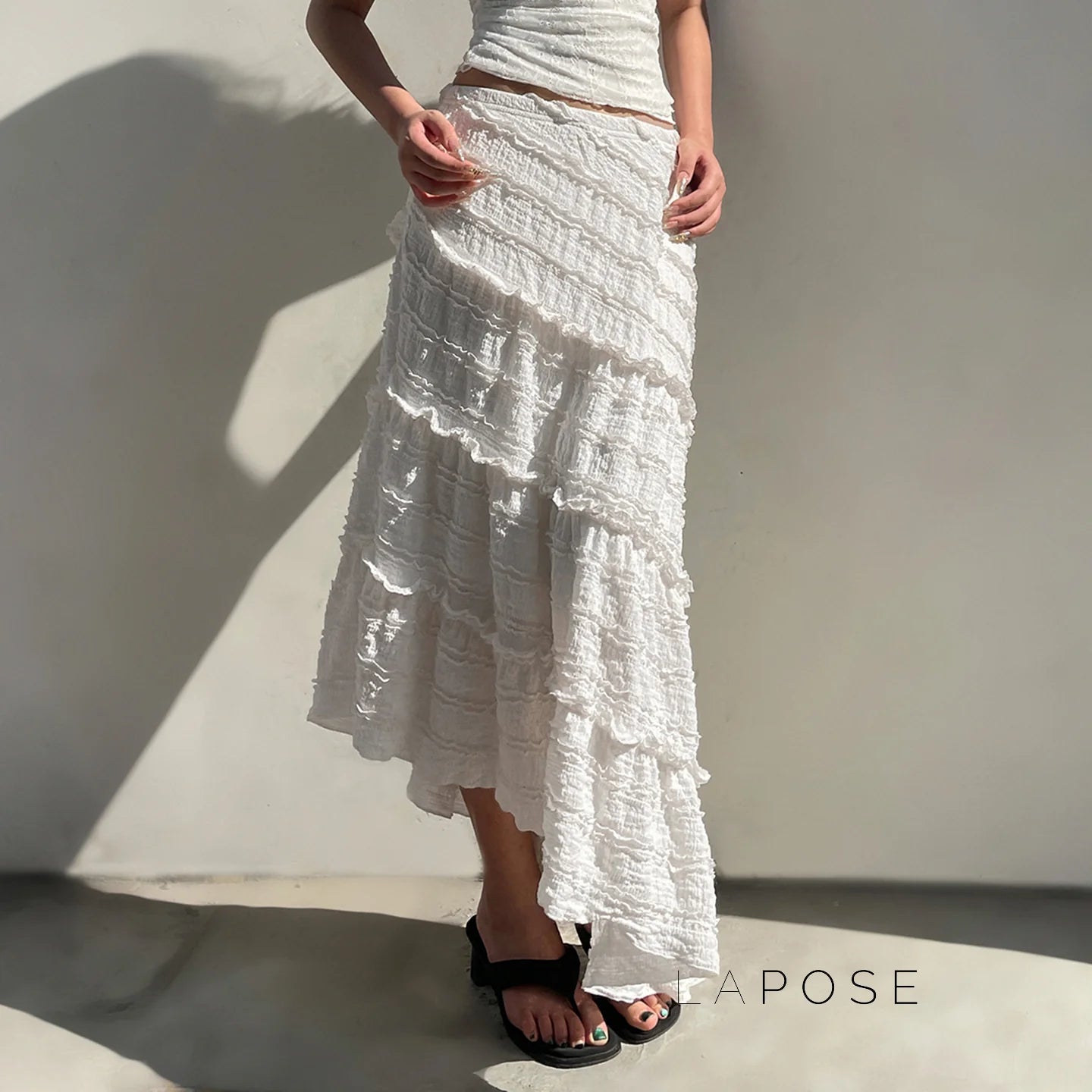 Bryn Ruffle Asymmetric Maxi Skirt