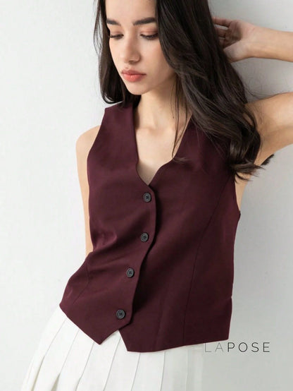 Coral Button-Up Crop Vest